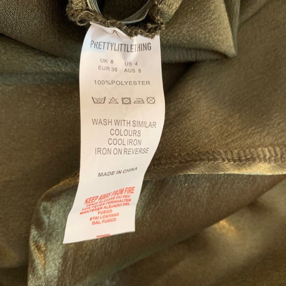 NWT PrettyLittleThing Khaiki Satin Ruched Side Split Leg Maxi Size 4 - Picture 12 of 14